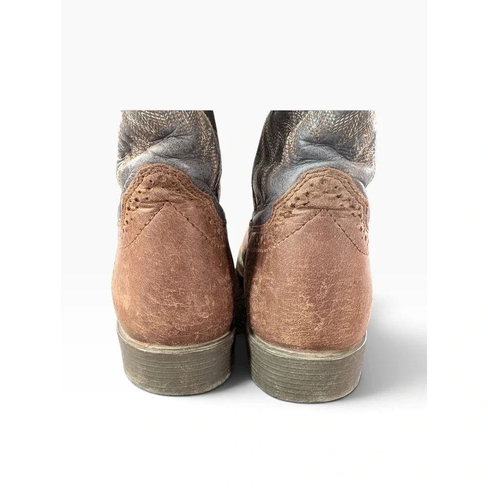 Ariat Kids Brown Blue Leather Square Toe Western Cowboy Boots READ